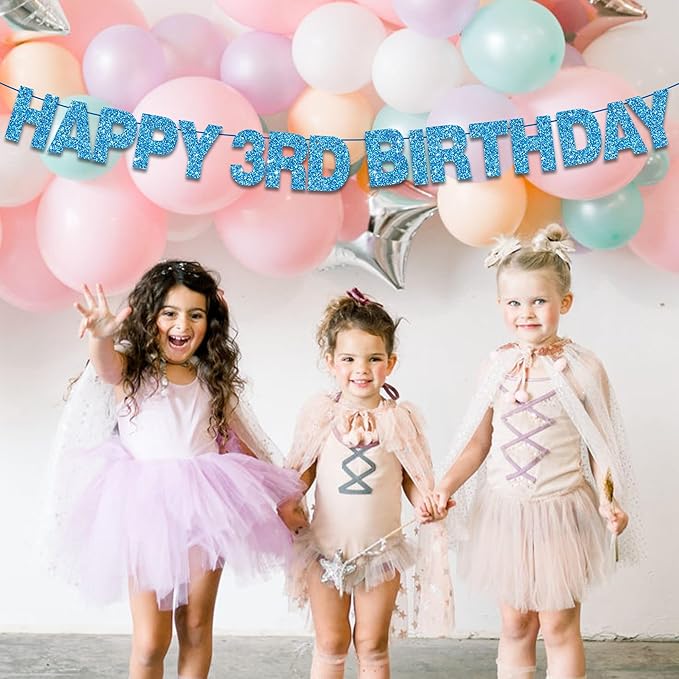 BEISHIDA 116 PCS Glitter Sky Blue DIY Letter Banner Kit Make Your Own Banner,Including 111 Letters and Numbers 3 Rope and 2 Threading Device,Customized for Birthday Graduation Wedding Party Decor
