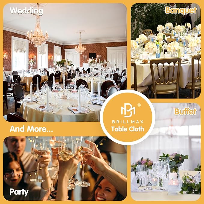 BRILLMAX 4 Pack Beige Round Tablecloths 108 Inch - Circle Bulk Linen Polyester Fabric Washable Table Cloth Cover for Wedding Reception Banquet Birthday Party Buffet Restaurant