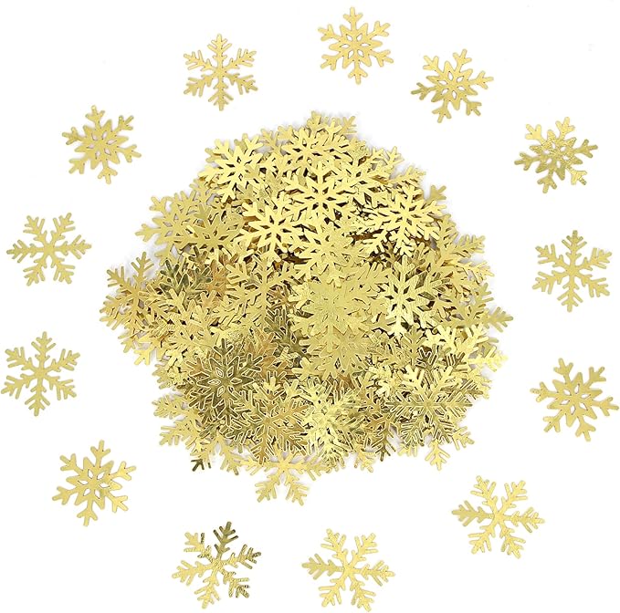 200PC Gold Foil Paper Snowflakes Confetti Christmas Party Table Decorations Snowflake For DIY Crafts For Winter Holiday Wedding Birthday Baby Shower Party Supplies