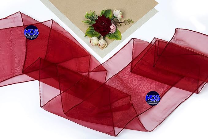 MDS Pack of 50 PCS Organza Chair Sashes Wider Dining Chair Bows Ribbon Tie Back for Wedding Party Birthday Bridal Shower Reception Event Banquet Home Chair Cover Decoration - Maroon