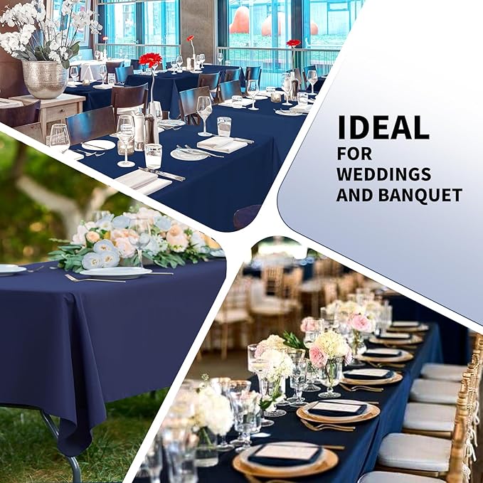Navy Blue 6 Pack Polyester Table Cloth 60 x 126 Inch, Rectangle Tablecloths for 6 Foot Tables Washable Table Cloth for Party Wedding