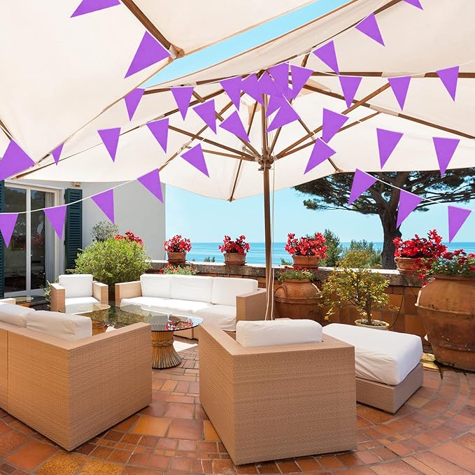 Tatuo 200 Feet Solid Pennant Banners Flags String Triangle Hanging DIY Bunting Flags Party Decorations for Grand Opening Party Banners for Kids Birthday, Shops (Purple)