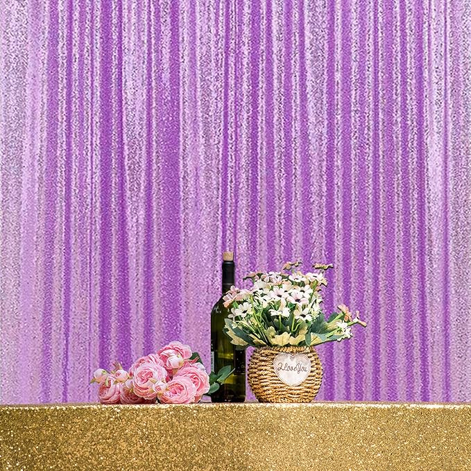 Lavender Sequin Backdrop Curtains 4 Panels 2FTx8FT Wedding Photo Backdrop Glitter Birthday Bridal Party Curtains Sparkle Background Drapes Parties Decor Curtains