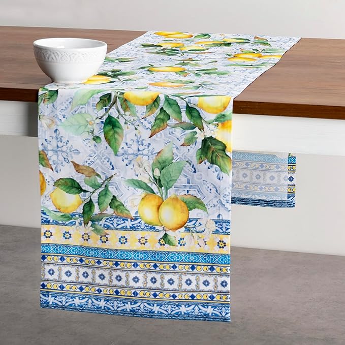 Maison d' Hermine Table Runner 100% Cotton Single Layer Table Runners 108 inches Long Decorative for Home Kitchen Dining Party Baby Shower Wedding Bridal Shower Spring Summer (Citrus, 14.50" x 108")