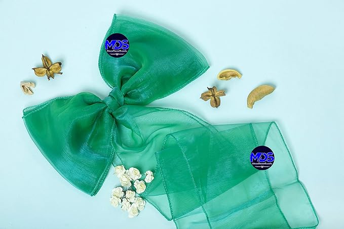 MDS Pack of 125 PCS Organza Chair Sashes Wider Dining Chair Bows Ribbon Tie Back for Wedding Party Birthday Bridal Shower Reception Event Banquet Home Chair Cover Decoration - Green