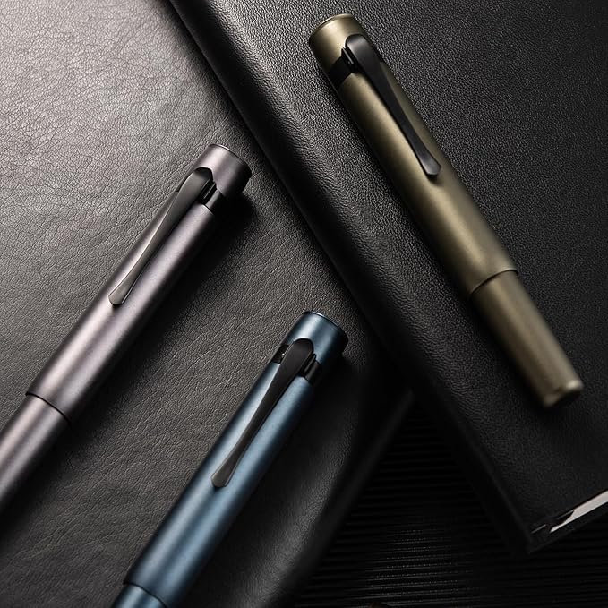 Hongdian M2 Black Forest Mini Fountain Pen, Long Blade Nib & Sleek Shape Aluminium Short Pocket Travel Pen (Army Green)