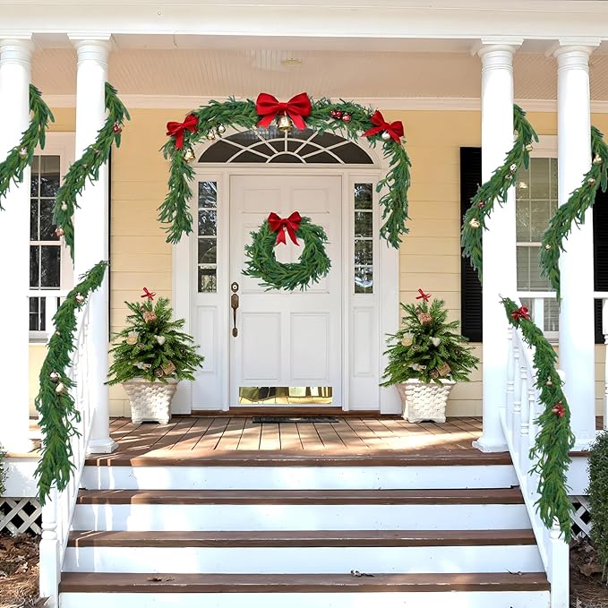 Hananona 4 Pcs 6 Ft Artificial Norfolk Pine Garlands, Realistic Pine Garland, Green Artificial Greenery Garland for Table, Mantle, Wall, Indoor, Outdoor Winter Christmas Decorations (4, 6 FT)