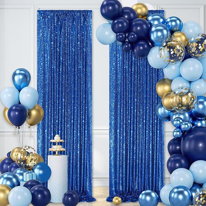 Glitter Backdrop Curtains Royal Blue Sequin Background 3 Packs 2FT x 8FT Sequin Fabric Baby Shower Birthday Party Decorations