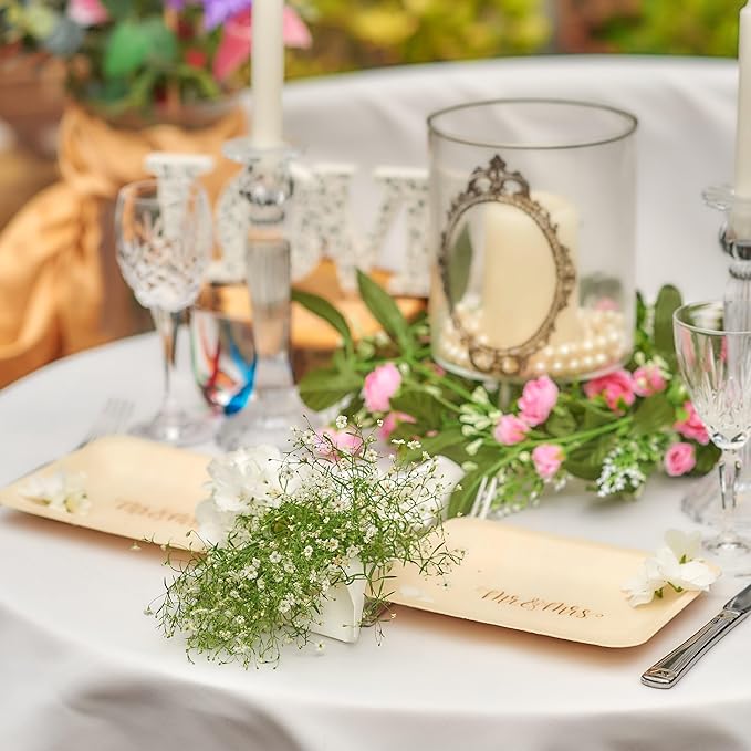 Mr. and Mrs. Disposable Wedding Plates β Rustic, Compostable Alternative to Plastic Plates for Wedding Receptions, Engagement Parties, and Rehearsal Dinners (Salad/Dessert, 50-Pack)