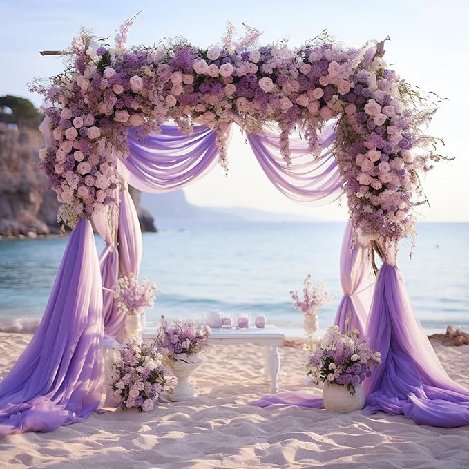 Wokceer Lavender Purple Wedding Arch Draping Fabric Backdrop 4 Panels 28.7" X 20FT Sheer Drapes Fabric for Wedding Arbor Ceremony Party