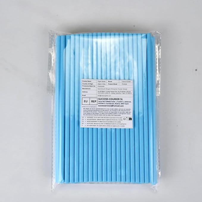 7.75'' x 0.24'' Disposable Solid Blue Unwrapped Paper Straws for Drinking 100 Counts - for Cocktail, Beverage, Cake Pops