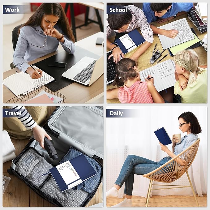 Lined Journal Notebook for Women Men, 200 Pages A5 Hardcover Leather Journals 5.7” x 8.3”, A5 College Ruled Notebooks with 100 GSM Thick Paper for Writing,Travel,School,Office,Work,Business(Blue)