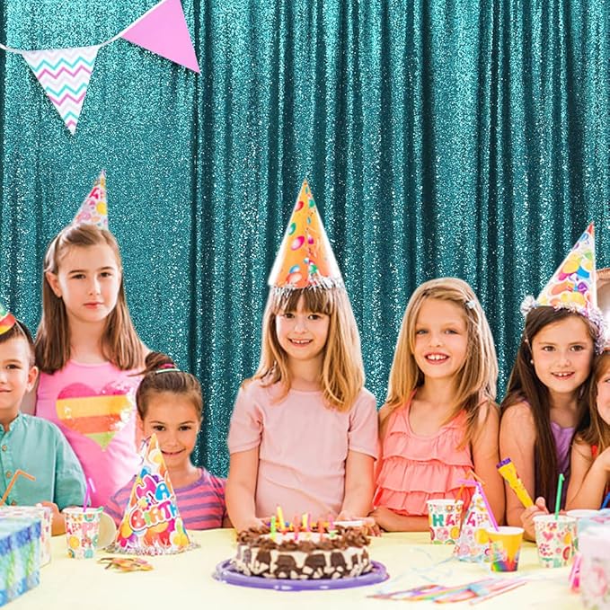 SquarePie Sequin Backdrop LessTransparent Background Sparkly Curtain for Wedding Party 10FT x 10FT Teal