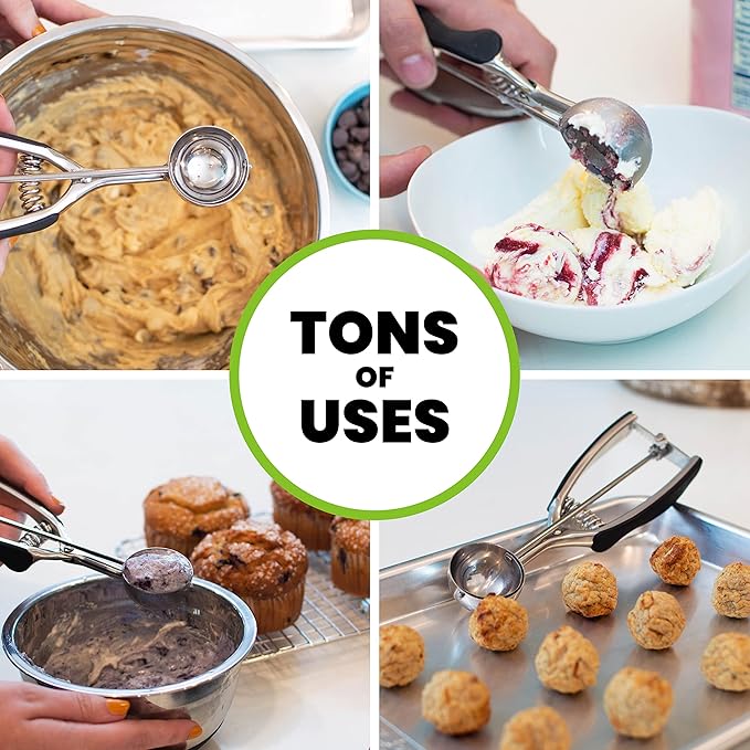 Spring Chef Small 1 Tablespoon Stainless Steel Cookie Scoop for Baking - Multifunctional #60 Cookie Dough Scoop with Trigger Release - Kitchen Scooper for Food - Dishwasher Safe Melon Baller - Black