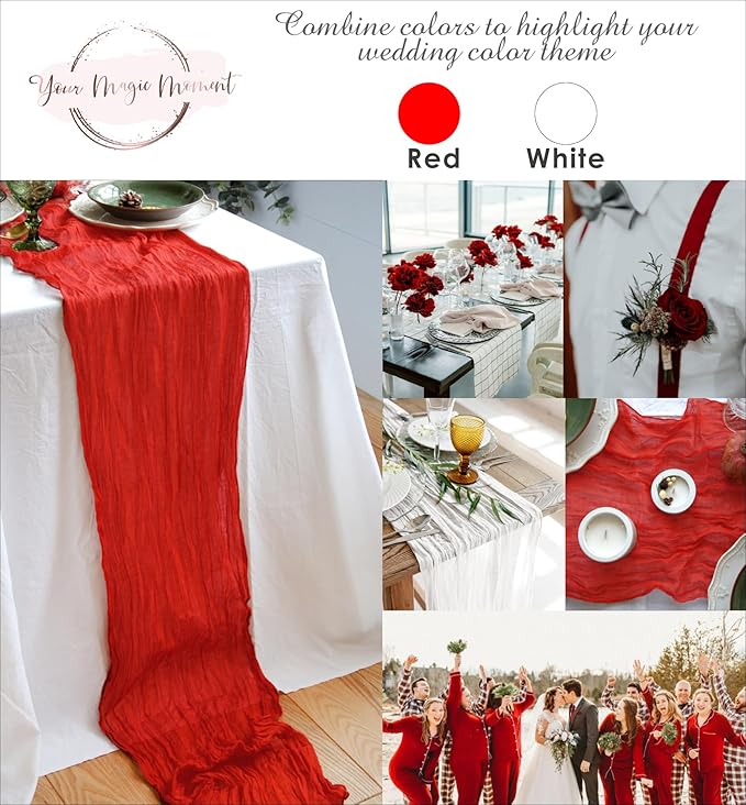 Red Table Runner Cheesecloth 142'' Rustic Gauze Wedding Runner, Christmas Cheese Cloth Tablecloth, Gauze Cheesecloth Wedding Shower Decorations Rustic Theme Tablecloth