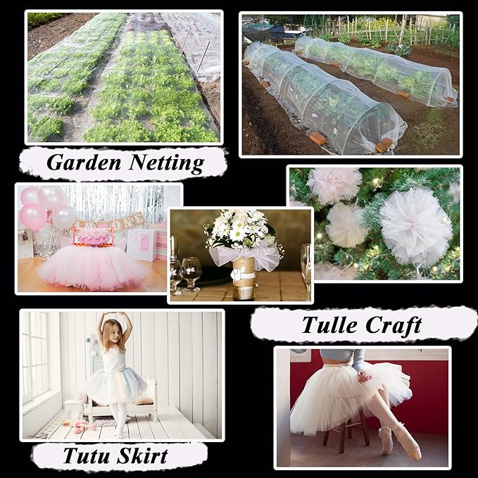 White Tulle Fabric 54 inch x 10 Yards Draping Mesh Tulle Bolt for Wedding, Party Decorations, Garden Netting, Table Runner, Craft Supplies