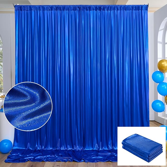10x10 ft Royal Blue Sequin Backdrop Curtain Panels for Parties, Wrinkle Free Glitter Photo Backdrop Drapes 2 Panels 5x10FT Shimmer Back Drop Cloth for Wedding Birthday Christmas Photography Background
