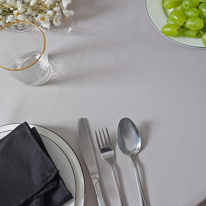 132 inch Round Tablecloth Washable Polyester Table Cloth Decorative Table Cover for Wedding Party Dining Banquet(132 inch,Silver)