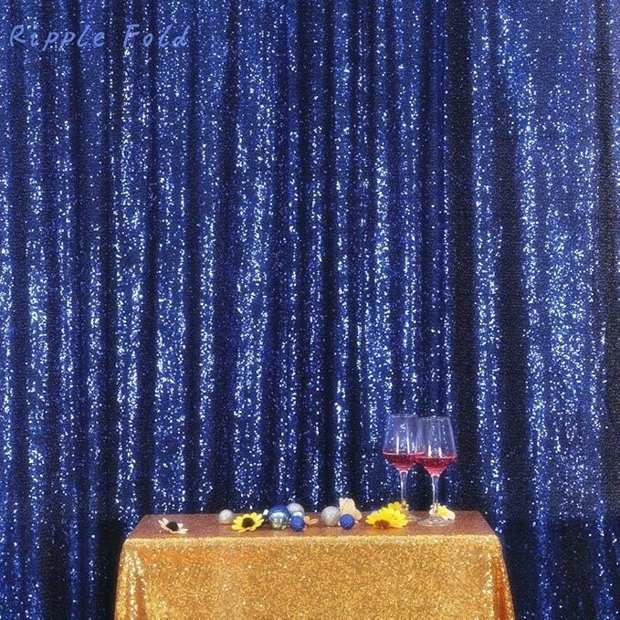 Juya Delight Sequin Backdrop Curtain,4PCS 2FTx8ft Glitter Backdrop Curtain for Party,Birthday,Christmas Wedding Decoration,Navy Blue