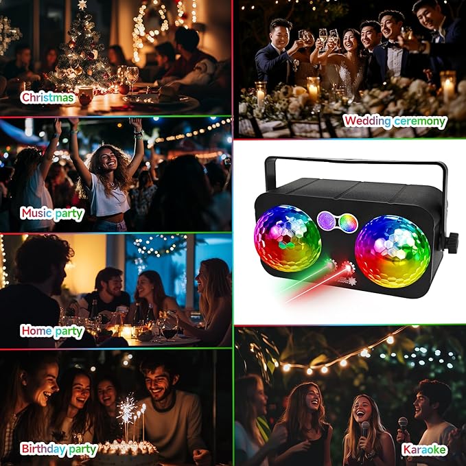 6 in 1 Party Lights Disco Ball Light Dj Disco Lights LED Stage Strobe Lights Projector Sound Activated with Remote for Dance Parties,Parties Club Bar Holiday Christmas Gift Birthday Wedding Karaoke