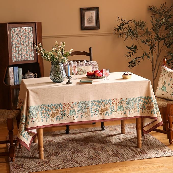 patdrea Designer Vintage French Square Tablecloth,Breathable Anti-Wrinkle Linen Trees Pattern Table Cloth,Decoration Table Cover for Kitchen Dining Christmas,Thanksgiving,67"x67"-Tatiana D