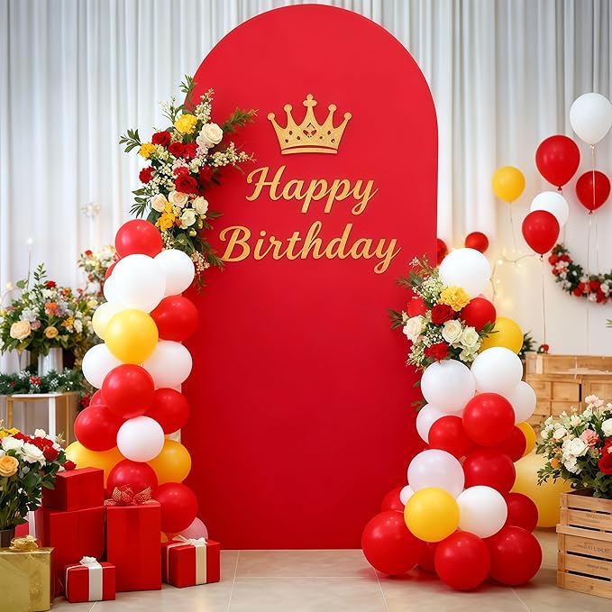 6FT Red Arch Cover - Polyester Fitted Wedding Arch Stand Covers Round Top Chiara Arch Backdrop Cover for Birthday Party Banquet Photo Background Decoration