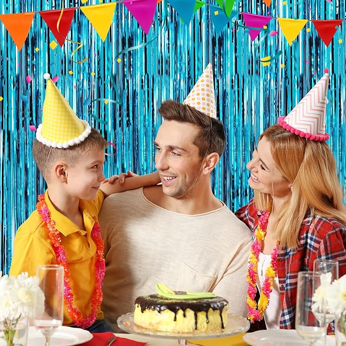 Crosize 2 Pack 3.3 x 9.9 ft Blue Foil Fringe Curtains Party Decorations, Blue Tinsel Curtain Backdrop for Parties, Door Streamers, Glitter Streamer Fringe Backdrop for Birthday Decoration