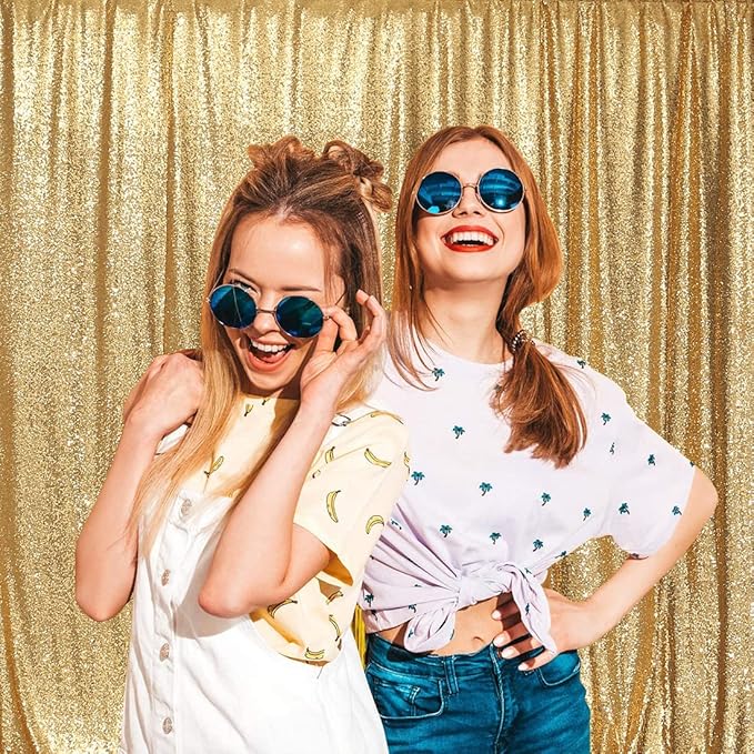 Poise3EHome 2Pcs 3Ft x 8Ft Gold Sequin Backdrop Curtain, Glitter Photography Background, Sequence Xmas Thanksgiving Backdrop for Wedding Party Holiday Festival Decor