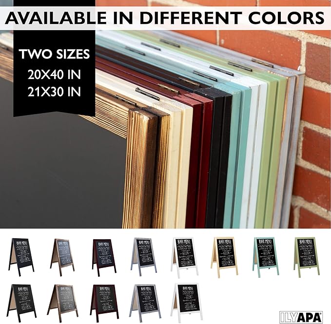 Ilyapa Wooden A-Frame Sign with Eraser & Chalk - 21 x 30 Inches Magnetic Sidewalk Chalkboard – Black Menu Display for Restaurant, Business or Wedding