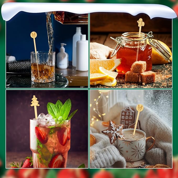 60PCS Bamboo Coffee Stirrers 6.9 inch Biodegradable Disposable Drink Stirrers,Suitable for Christmas Office Lounge Milk Cocktail Tea (Mix)