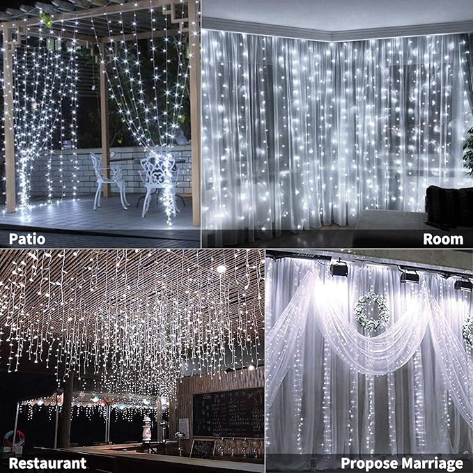 Brightown Window Curtain Lights, 600 Led 20 Feet Dimmable with Remote to Set 8 Lighting Modes and Timer, Fairy Led Lights for Bedroom Wall Wedding Decorate String Lights, Pure White, No Curtain