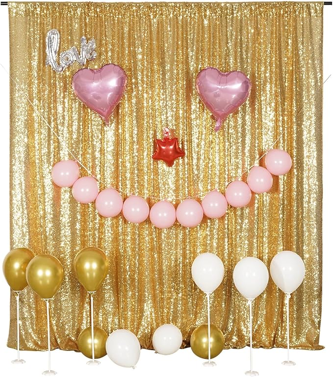Poise3EHome Gold Sequin Backdrop Curtain, 10Ft x 10Ft Golden Glitter Photography Background Curtains, Sequence Backdrop Drapes for Party Festival Decor