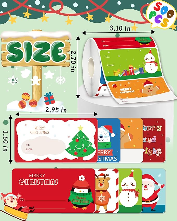 500 Pcs Christmas Gift Tags Stickers for Christmas Presents, Wrapping Paper, Christmas Name Stocking Tags Christmas Labels Stickers for Christmas Gifts Bags Presents Decorations