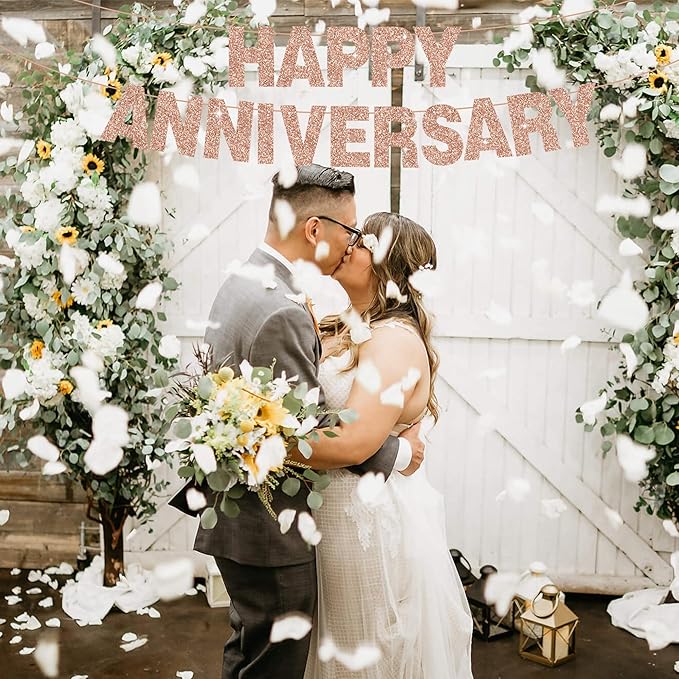 BEISHIDA 116 PCS A-Z Glitter Rose Gold DIY Letter Banner Kit Make Your Own Banner,Including 111 Letters and Numbers 3 Rope and 2 Threading Device,Customized for Birthday Graduation Wedding Party Decor