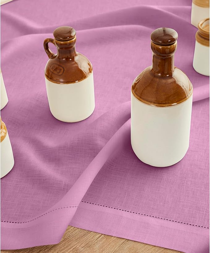 Solino Home Linen Violet Table Runner 90 Inches Long - 100% Pure Linen Hemstitch 14 x 90 Inch Table Runner for Dining, Halloween - Classic Hemstitch