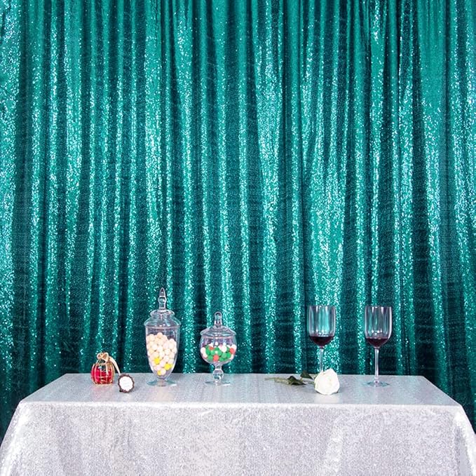 SquarePie Sequin Backdrop Curtain Not See Through Thick Glitter Background for Party 8FT x 8FT Teal