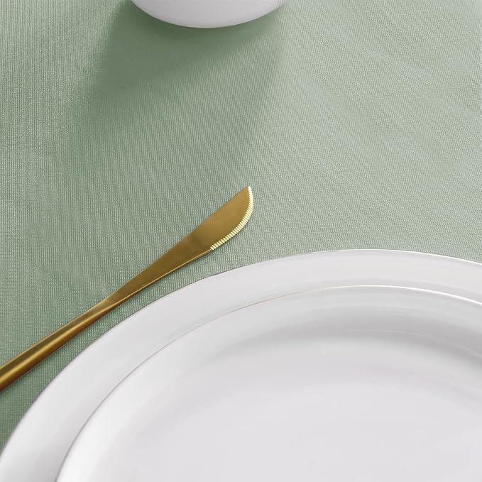 sancua Round Tablecloth - 60 Inch - Water Resistant Spill Proof Washable Polyester Table Cloth Decorative Fabric Table Cover for Dining Tables, Buffet Parties and Camping, Sage Green