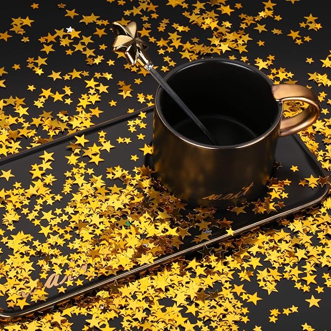 Hestya 60g Star Confetti Glitter Table Confetti Metallic Foil Stars for Party Wedding Festival Decorations(Gold,10mm and 6mm)