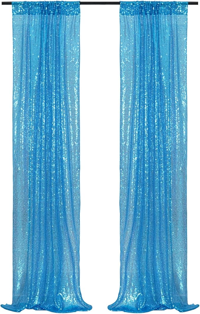Poise3EHome Turquoise Sequin Backdrop Curtains, 4 Panels Sequin Backdrop, 2FTx8FT Sequin Curtains for Party Wedding Sequence Backdrop