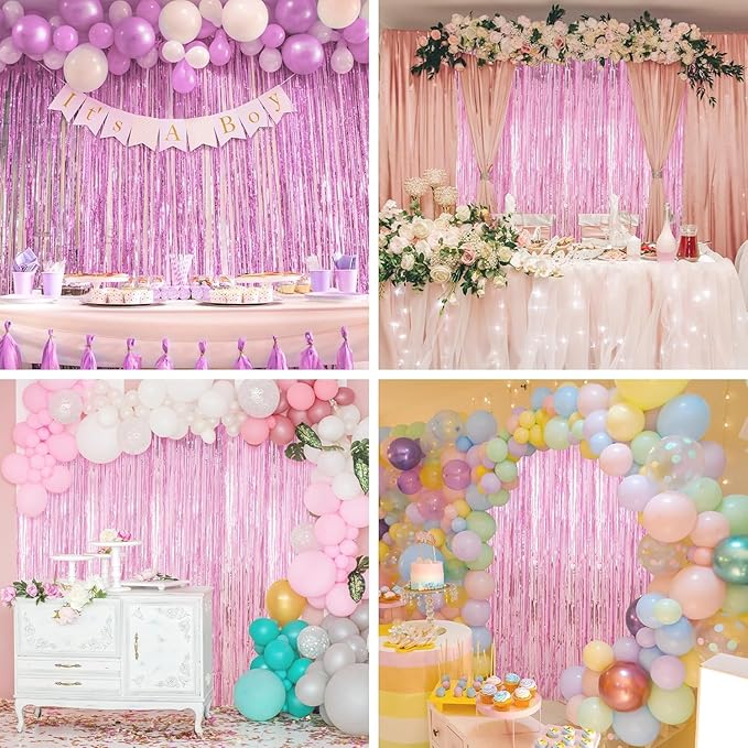 Crosize 8 Pack 3.3 x 9.9 ft Pink Foil Fringe Curtains Party Decorations, Pink Tinsel Curtain Backdrop for Parties, Door Streamers, Glitter Streamer Backdrop for Birthday Decoration