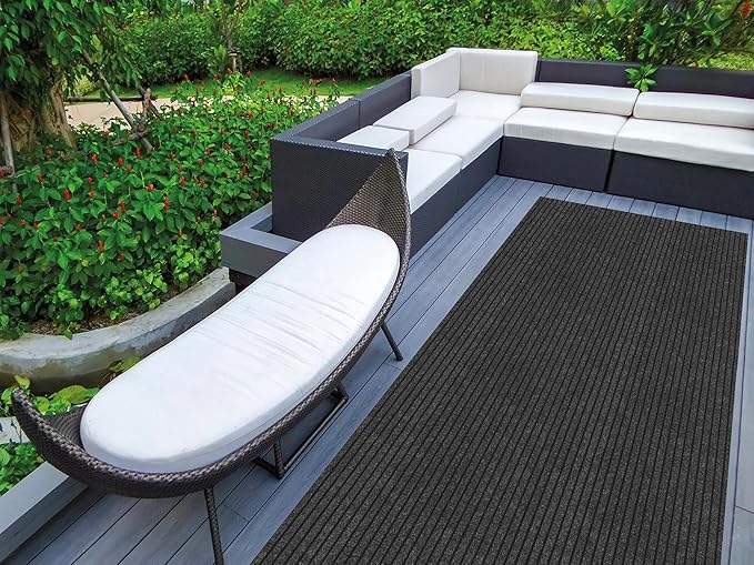 Ottomanson 2'7" x 7' Hallway Runner with Scraper Pile - Extra Durable Non-Slip Rug Mat for Indoor & Outdoor Use - Ideal for Kitchen, Entryway & Garage - High-Traffic Carpet, Black