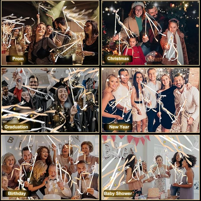 200 PCS Wedding Wands with Lights,Fairy Wands, LED Silk Fairy Wand with Bells for Wedding Send Off, New Year, Raves, Concert, Birthday