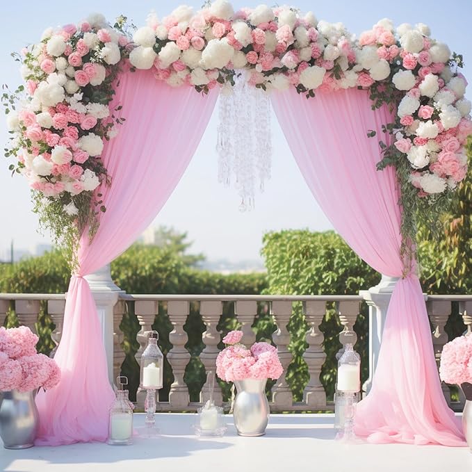 10x10 Pink Tulle Backdrop Curtains for Parties, Sheer Backdrop Curtain Wedding Photo Background Drapes for Baby Shower Photography Birthday Party