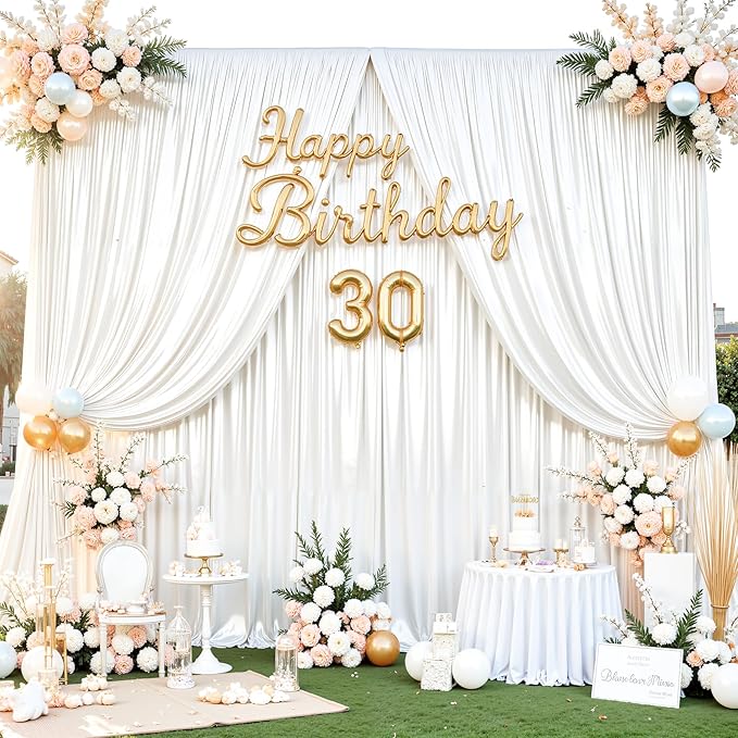 White Satin Backdrop Curtains 2 Panels - Glitter Photo Drapes for Baby Shower, 10x10FT Shimmer Back Drop Cloth, Wrinkle Free for Birthday Party Prom Wedding Stage Background