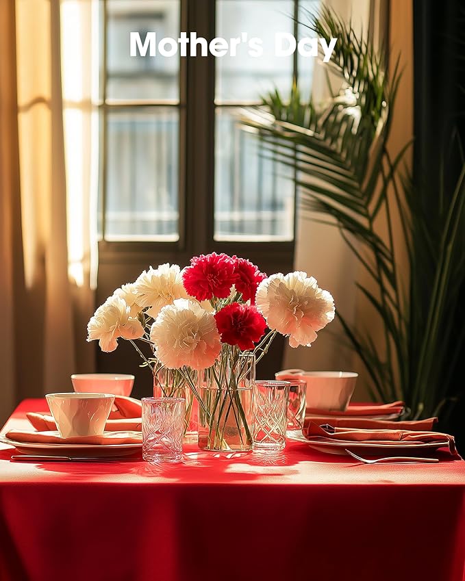 Pureegg Plastic Table Cloth Disposable 10 Pack, 54 x 108 Inch Table Cloths, Valentines Day, Thanksgiving, Christmas Decorations, Fall Tablecloths, Rectangle, Plastic Cover, Leakproof & Sturdy, Red