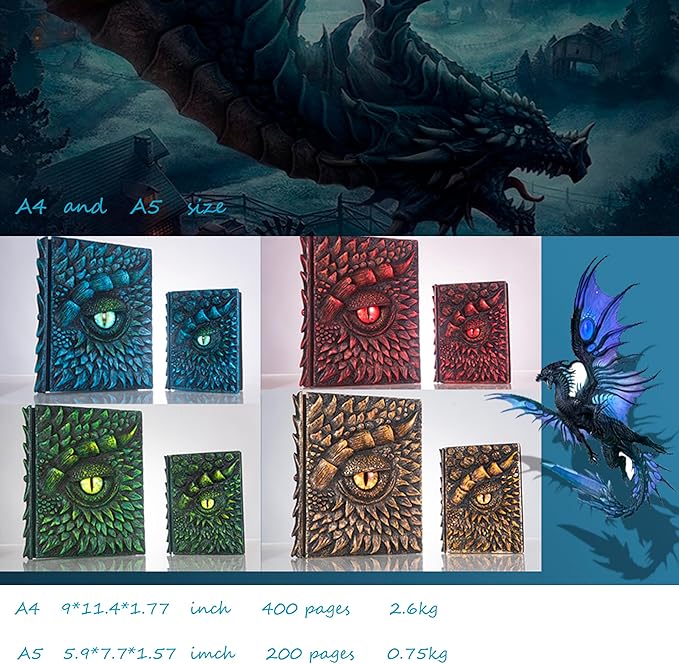 3D Dragon Eye Embossed Journal,Resin Engraving Notebook,Dnd notebook for Dragon Lovers ,Blank Paper,Hardcover Travel Notepad for Writing,Sketchbook,Collection,Gift,Decoration A4 and A5 Size (A5-Red)