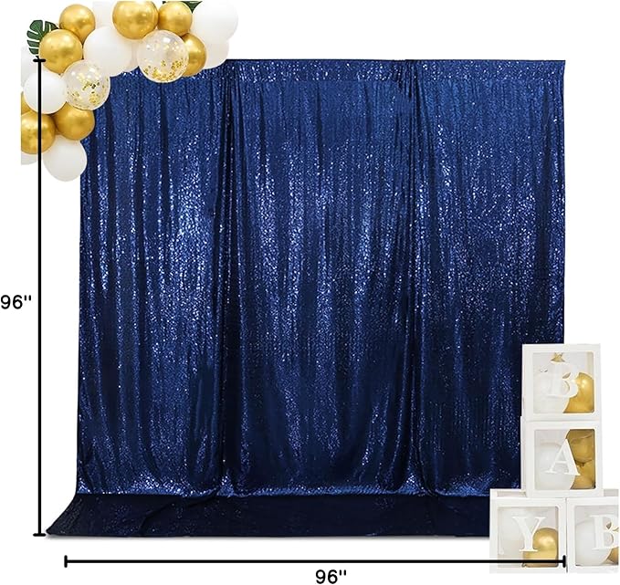 SquarePie Sequin Backdrop Less Transparent Background Sparkly Curtain for Wedding Party 8FT x 8FT Navy Blue