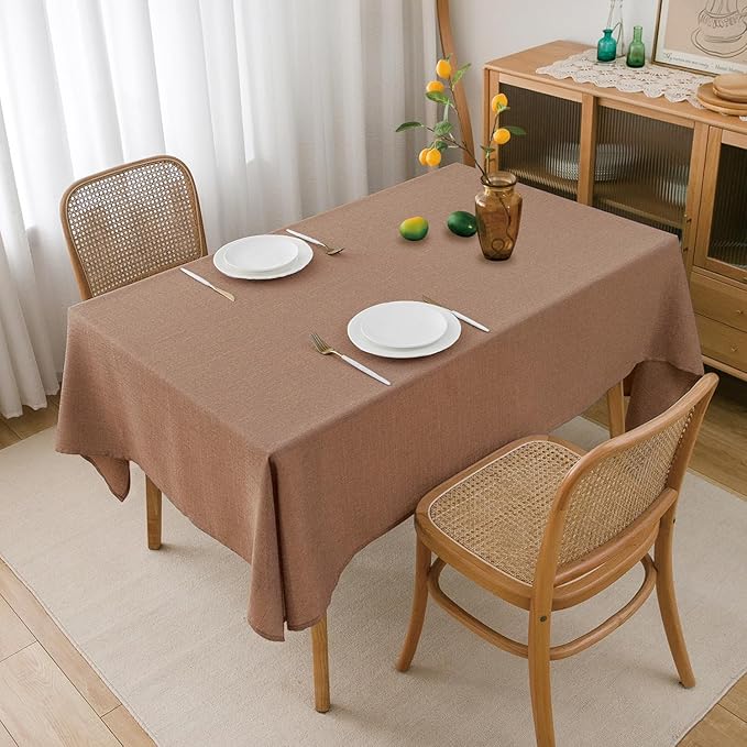 NLMUVW Mocha Linen Tablecloth Rectangle Tables 108 Inch, Textured Table Cloth Farmhouse Table Cover for Kitchen Dining Coffee, 54 x 108 Inch