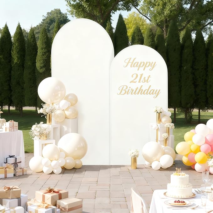 6.6FT Ivory Arch Backdrop Cover - Polyester Fitted Wedding Arch Stand Covers Round Top Chiara Arch Backdrop Cover for Birthday Party Banquet Photo Background Decoration
