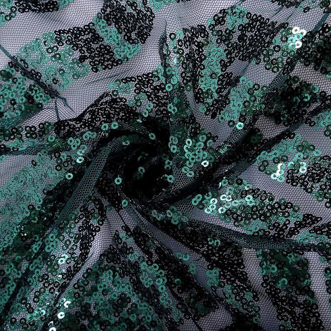 Efavormart 90"X132" Hunter Emerald Green Sparkly Sequin Geometric Tulle Rectangular Tablecloth